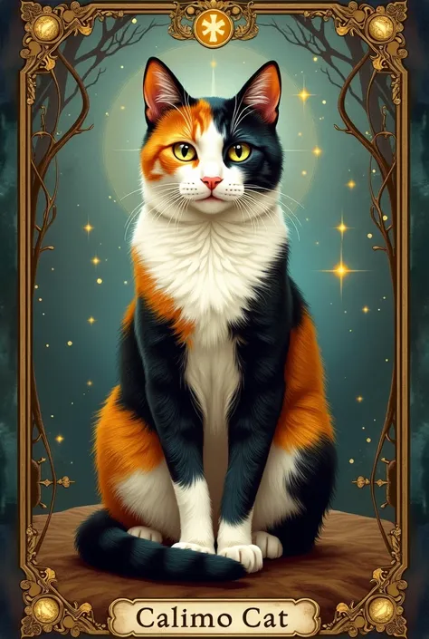 Tarot card with a calico cat