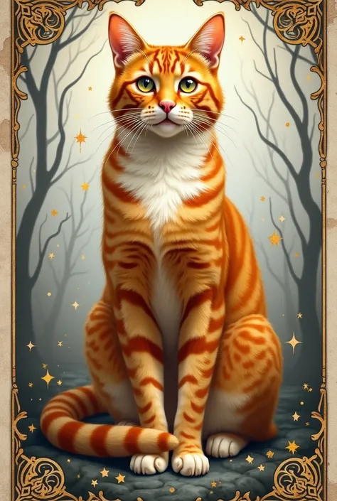 Tarot card with an orange cat, Gray and white 