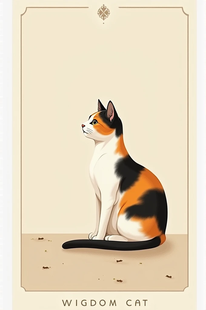 Minimalist tarot card with a calico cat 
