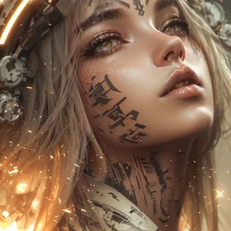 a close-up of a woman with a tattoo on her face, beautiful digital artwork, Karol behind uhd, 4k highly detailed digital art, realistic digital art 4 k, realistic digital art 4k, Beautiful cyberpunk girl face, high resolution cgsociety, complicated chatter...