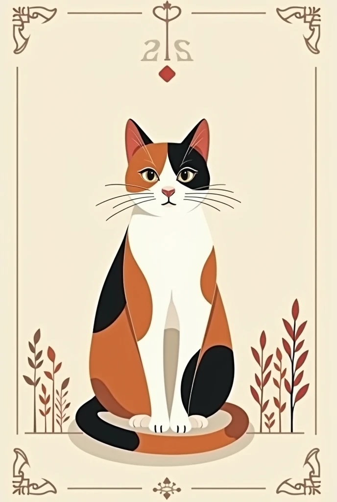 Tarot card with a minimalist calico cat
