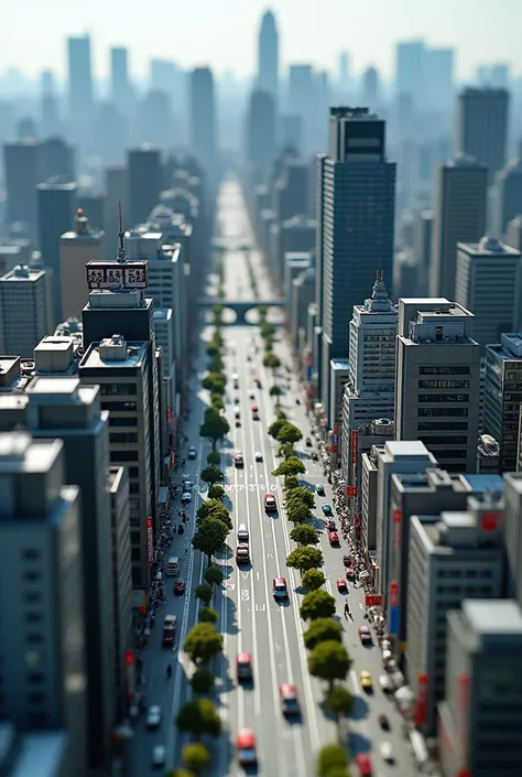 8k, masterpiece, (Miniature photography:1.5), Tokyo scenery, big city, many skyscrapers, realistic reproduction,Top view,A city recreated in miniature