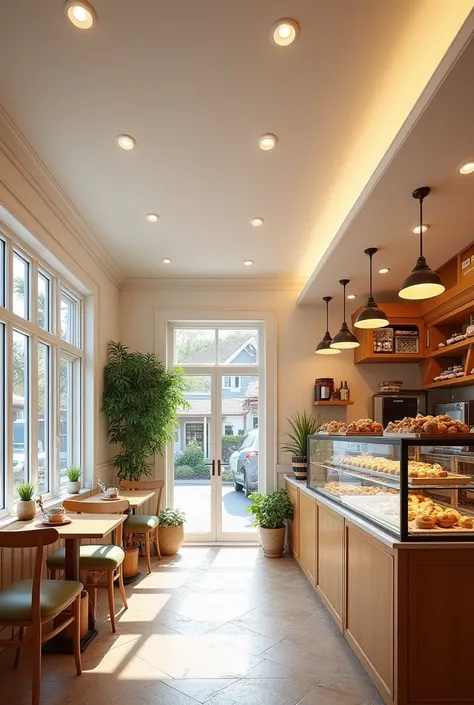 A white color ceeling for shops which make more attractive.attractive for a small bakery outside