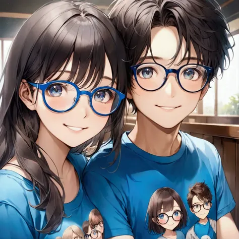  boy and girl some smile printed t-shirt boy & blue tshirts girls, spectacles glass, 