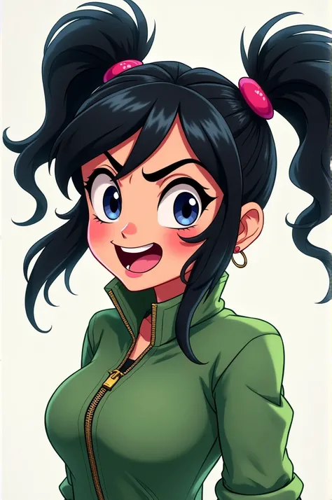 From Wreck It Ralph Vanellope Ist Ein Monster Black Hair Anime girl sticking out tongue Naughty My Bad Green Zip jacket