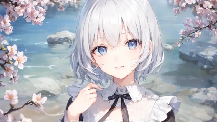 Ultra HD,Look at the viewers, and, 20 years old, 非常にShort Hair, Long bangs between the eyes, Pale blue eyes, Very detailed,(masterpiece、Best Quality),Gray Hair、Laughter、wonderful, Silver Hair, iris, Short Hair、Small face、明るいsmile、(Detailed face) ,Professio...