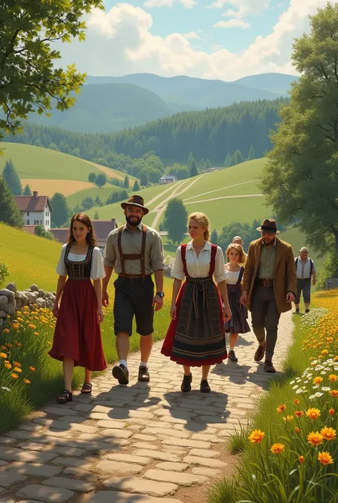 German people walking on a road 