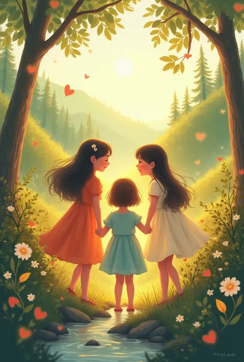 A Journey of Love and Growth of three child beautiful sisters  in illustration way