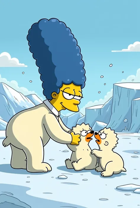 Marge Simpson licks tiny polar bears 
