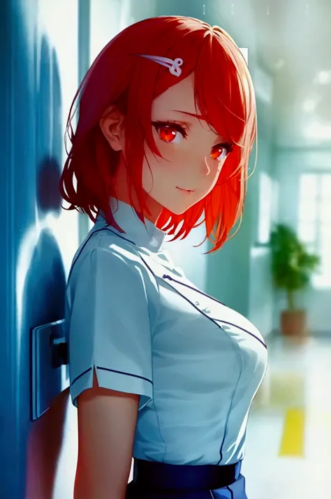 ((Best quality)), ((Masterpiece)), ((Ultra-detailed)), (illustration), (Detailed light), (An extremely delicate and beautiful),(((MagazineCover))) an beautiful anime 18 year lod nurse wearing an really skinny white shirt and an really short skirt only till...