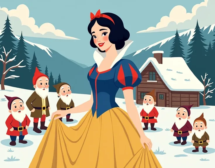 Korean Drama。Thick outline、Flat Color。Snow White and the Seven Dwarfs