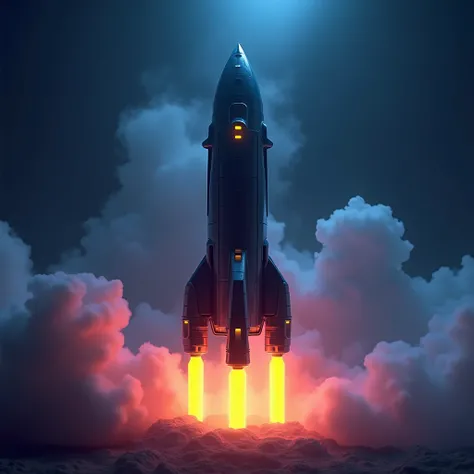 “Epic realistic, stunning visual photo of a dark blue Rocket with yellow accents | shiny | neon light | vibrant | main visual | best quality | lighting, volumetric fog, bioluminescence, volumetric atmosphere, UHD, HDR, 16K.”