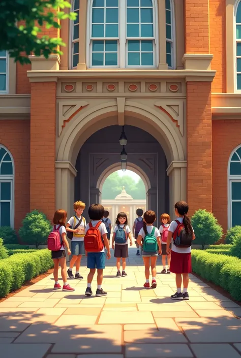 A bright, inviting school entrance. realistic 