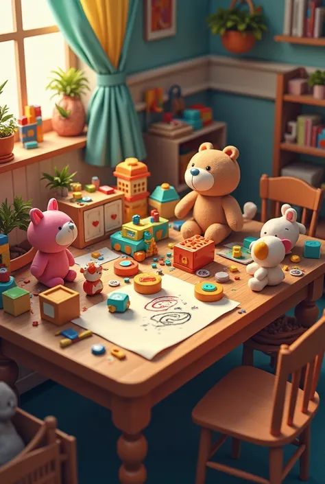 mess table with toys