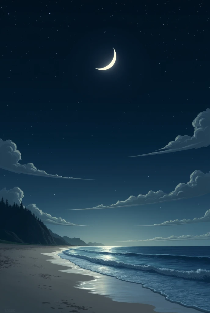 Half moon and stars at beach at night time