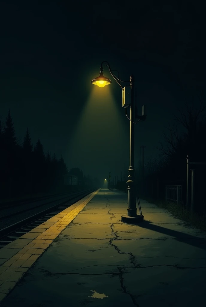 The illustrations showed en empty platform at night lit by a dull, yellow lamp