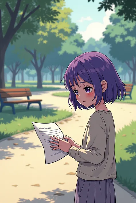 ere’s the updated manga-style description with Emma in a park:

Page 6

Top Left Panel (Emma Waiting in the Park)

Description: Emma, depicted as a small , stands alone in a park. Her vibrant purple hair is gently lifted by the breeze, and her small, round...