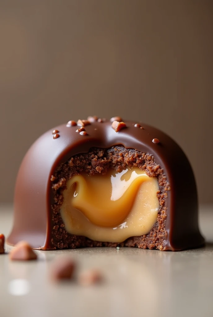 Chocolate with peanuts and caramel inside 
