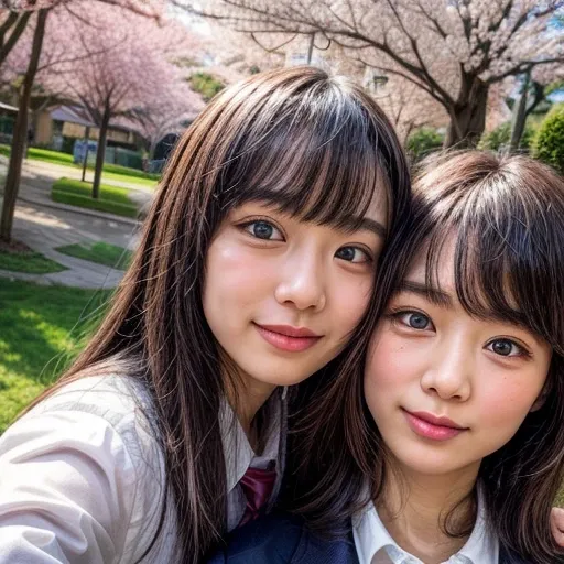 Highest_quality, High resolution, masterpiece, there is nothing, (Clarity:0.85), (realistic anis photorealistic with touch of rawness:1.37), (Group photo:1.6), ((3SchoolGirls Surrounising the camera in Upwaris composition)), Panorama, (Nogizaka face variat...