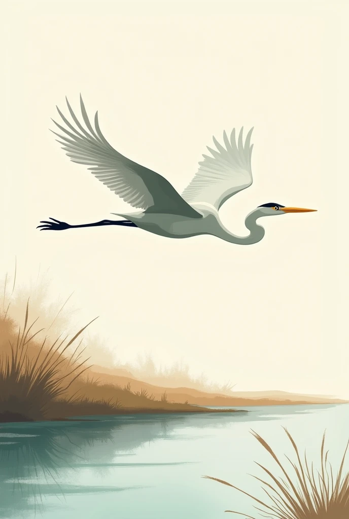 Girl heron simple stroke illustration flying river
