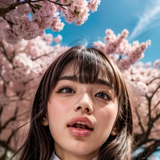 Highest_quality, High resolution, masterpiece, there is nothing, (Clarity:0.85), (realistic anis photorealistic with touch of rawness:1.37), (Group photo:1.6), ((3SchoolGirls Surrounising the camera in Upwaris composition)), Panorama, (Nogizaka face variat...