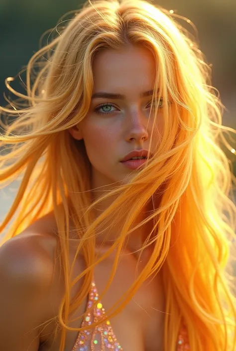 Beautiful, golden hair with a rainbow 