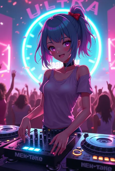 Anime girl dj playing at the ultra music festival 