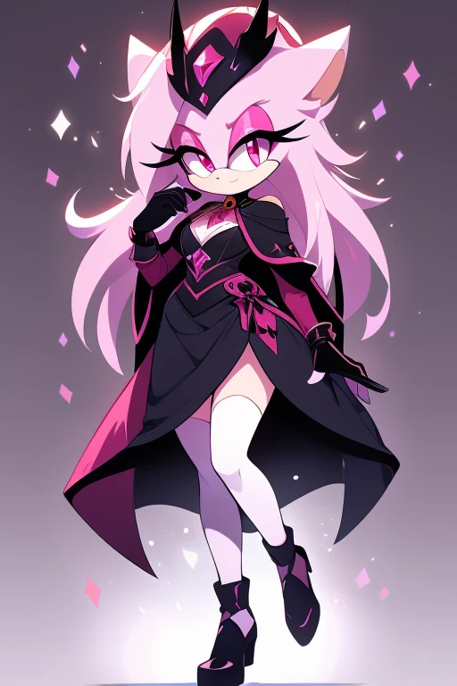 Female character,whole body,legs,hands.pale skin appearance,pink eyes,Hair,attractive vampire princess clothing style,inspired by the style used in the idw sonic friends universe .
