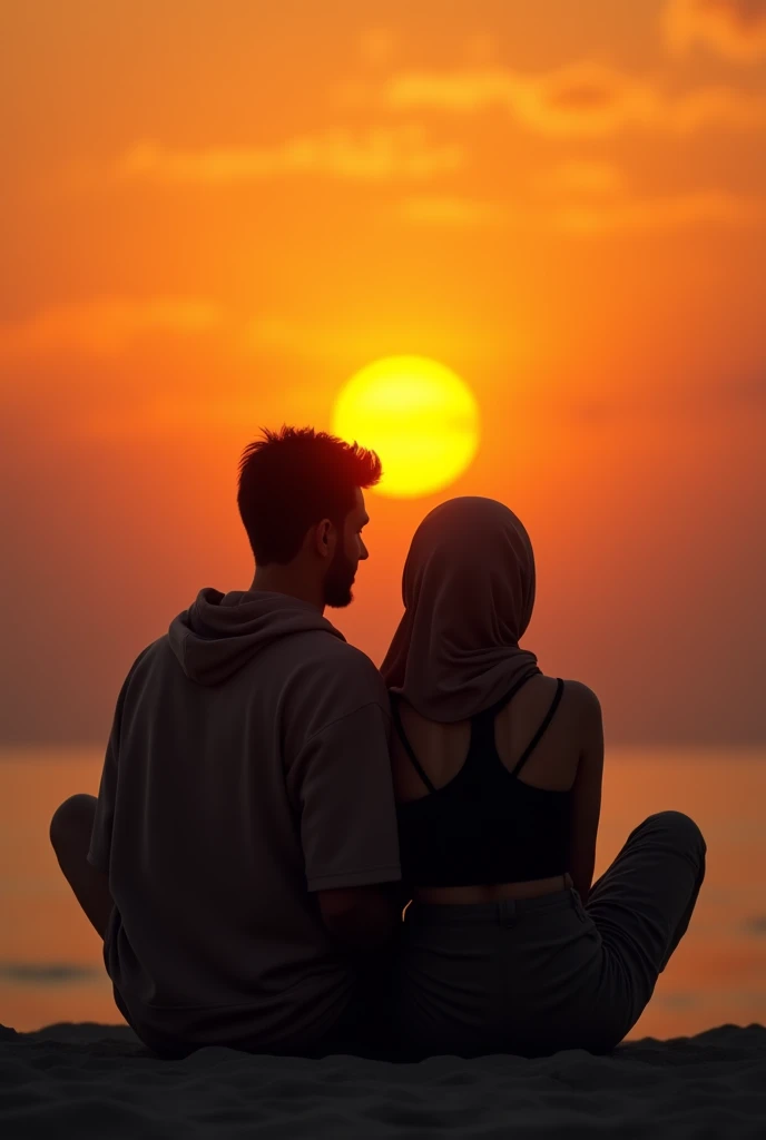 For someone, me and my girlfriend are on the beach and it&#39;s sunrise, facing backwards, and I&#39;m wearing a hoodie and shorts, and my girlfriend is wearing a tank top and cargo pants, but you can&#39;t see the person clearly, don&#39;t get too close, ...