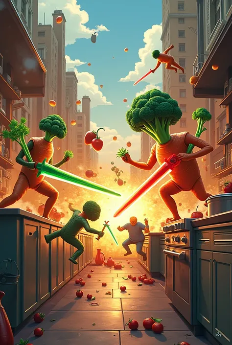 Vegetable wars in kitchen