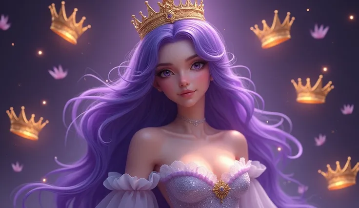 Princess bowette blomde hair purple background with crowns