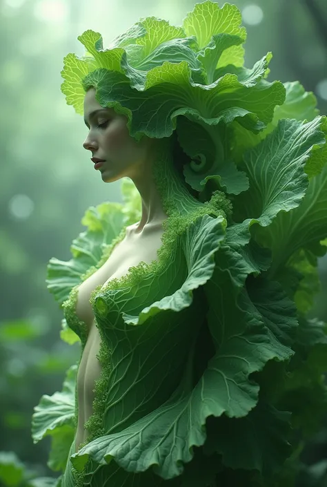 Detailed fusion of a woman and cabbage 
