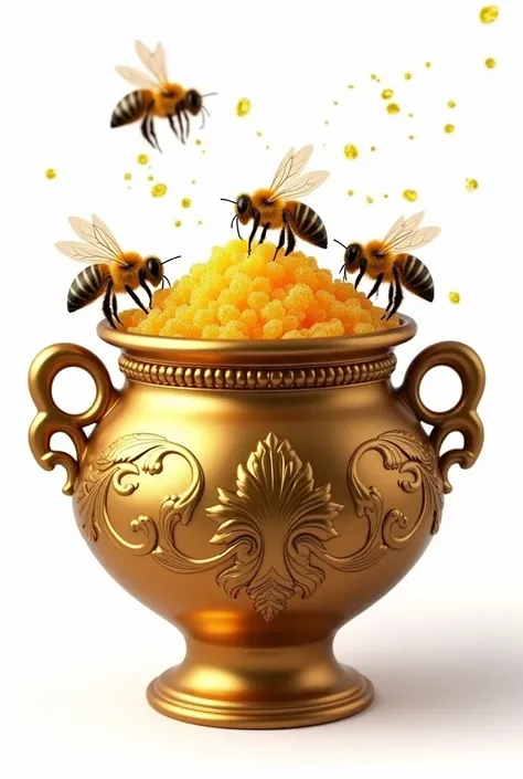 Bees carrying honeycombs in a pot of gold icon worker bees white background