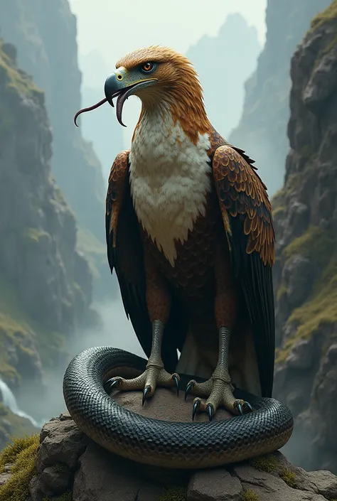 Make a hybrid of a snake and eagle head of snake and body is  eagle body 