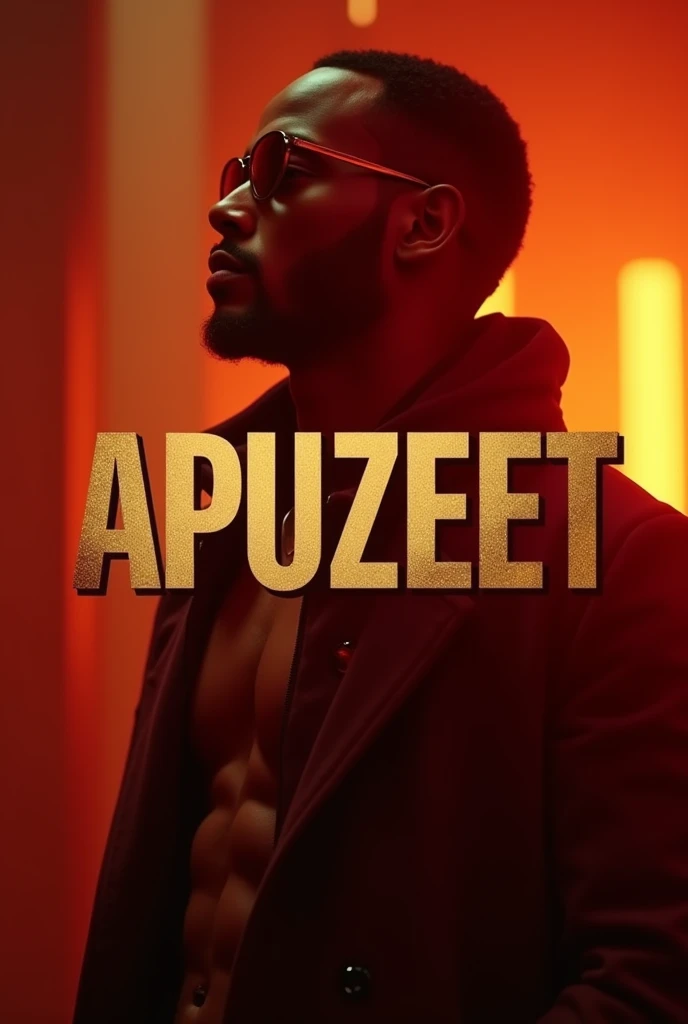 Create a Youtube Banner for a Professional music, precisely a music with the name ApuZeet using Red and Golden, add background cinematic Tone.