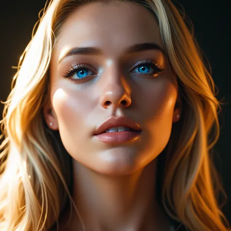 The most beautiful blonde woman with blue eyes, face focus, Masterpiece, UHD, elite model face, bright lighting, young woman, european woman, european face