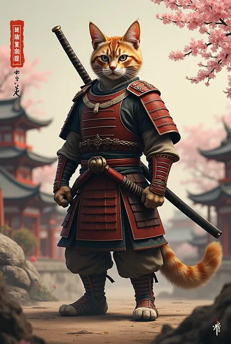 Samurai style humonoid tabby cat