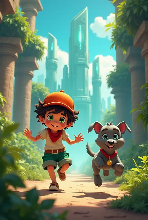 As Jadoo and his companions step into the realm, they experience sudden shifts in time. The environment around them morphs rapidly, showing glimpses of past and future landscapes. In one moment, they are surrounded by ancient ruins overgrown with plants, a...