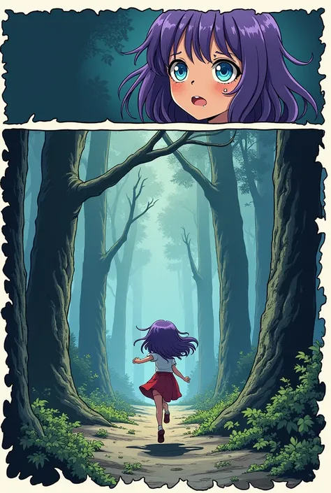 Heres a detailed manga-style page layout with specific panel divisions for Emma crying and running alone in the forest:

Page 7

Panel 1: Emma Running Alone in the Forest

Size: Full-width panel at the top of the page.
Description: Emma, an  girl with vibr...