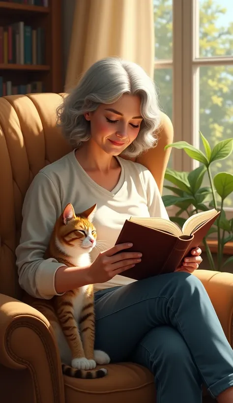 Every afternoon, She sat in the same chair to read, Always accompanied by her cat, who was curled up next to him.