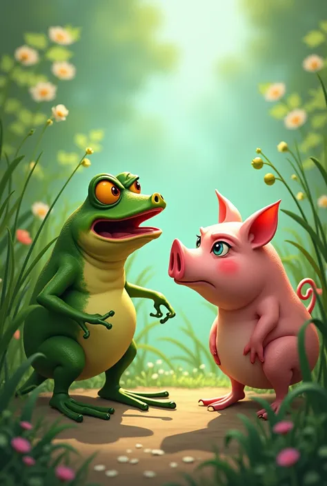 Angry frog on his pig girlfriend 