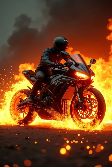 burning sports bike with rider
