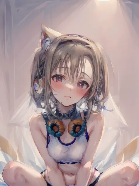 nsfw,uncensored,(super fine illustration,8K CG wallpaper,best quality,extremely detailed,ultra high res anime),1girl, solo,idolmaster, ((riina tada)), (16yo, beautiful girl), (beautiful dark blue eyes),((((beautiful light brown hair)))), (short hair),(wet ...