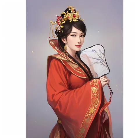 arafed woman in a red dress holding a fan and a mirror, ancient chinese princess, inspired by Lan Ying, inspired by Ju Lian, palace ， a girl in hanfu, beautiful character painting, inspired by Pu Hua, chinese empress, chinese princess, inspired by Li Mei-s...