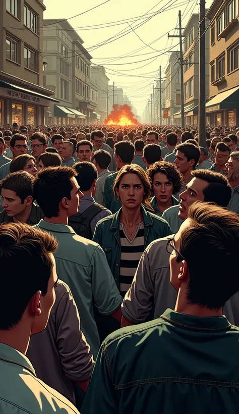 An illustration of the crowd reacting to the first shot.