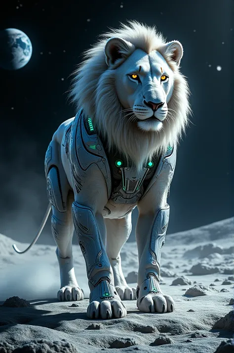 Futuristic lion on the moon