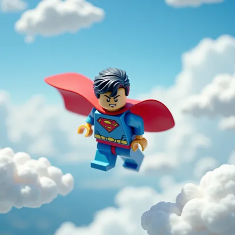 hero, superman fly on the sky, clouds, LEGO art style, fantasy art style, Miniature Photography, Isometric Photography, emphasizing details, revealing beauty in small things, professional lighting, precise focusing, artistic expression, immersive experienc...