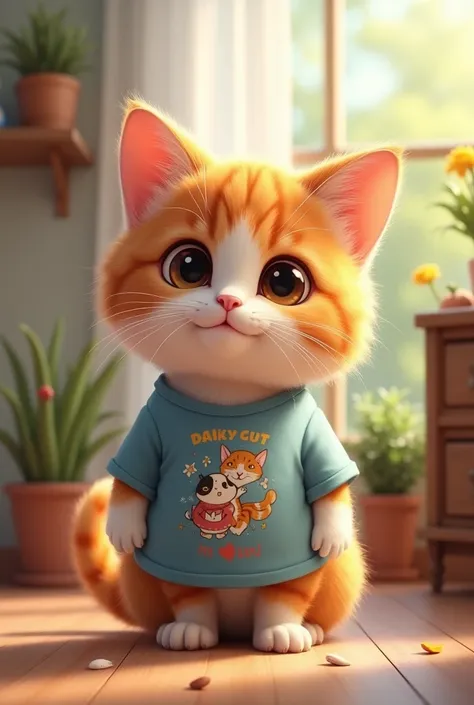 A cute cat werwing t shirt 