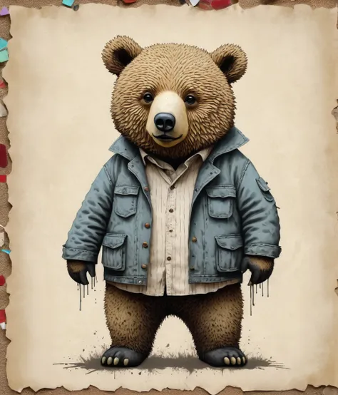 banksy style page, (cute, chubby, male, bear), hires textures, highly detailed, intricate details, best quality, masterpiece