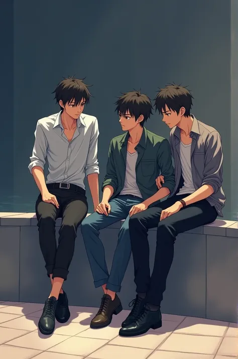 Anime character men sitting 